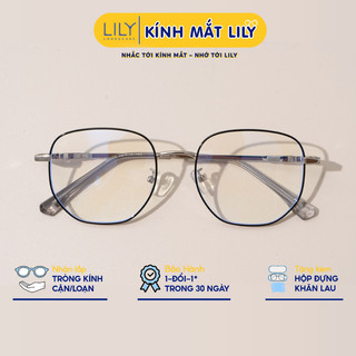 Gọng kính thời trang nam nữ LILYEYEWEAR mắt vuông bo tròn kim loại thanh mảnh nhẹ nhàng 30025