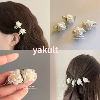 🎀 yakult 🎀 Kẹp Tóc Vải Satin Họa Tiết Hoa Phong Cách Retro