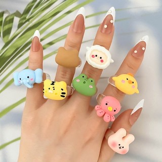 🎀 yakult 🎀Nhẫn Resin Hình Động Vật Hoạt Hình Nhiều Màu Sắc Sáng Tạo