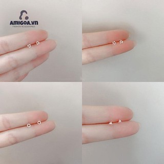 🎀 yakult 🎀Bông tai nhỏ hình học cá tính đơn giản bông tai khuyên tai cặp đôi học sinh