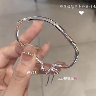 🎀 yakult 🎀vòng đeo tay mạ bạc đính chuông và nơ xinh xắn cho nữ