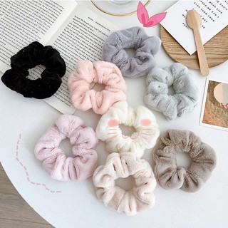 🎀 yakult 🎀Dây buộc tóc Dây buộc tóc scrunchies co giãn mềm mại bông phối lông nhung kiểu Hàn Quốc dễ thương