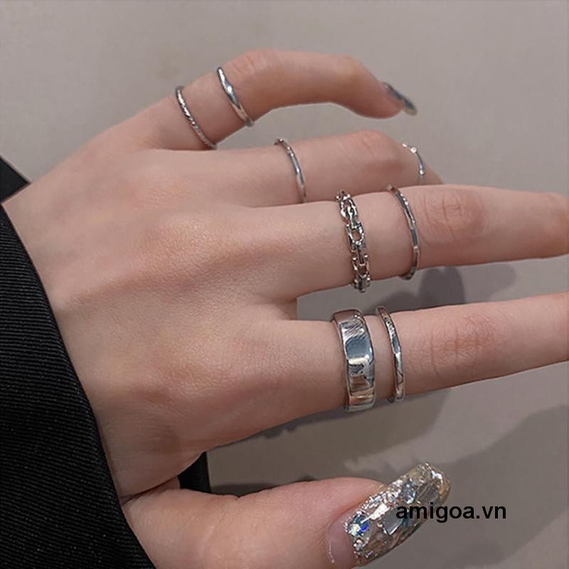 🎀 yakult 🎀Set 7 Nhẫn Bạc Đeo Khớp Ngón Tay Phong Cách Vintage Cho Nữ nhẫn kim tiền nhẫn nữ cá tính n