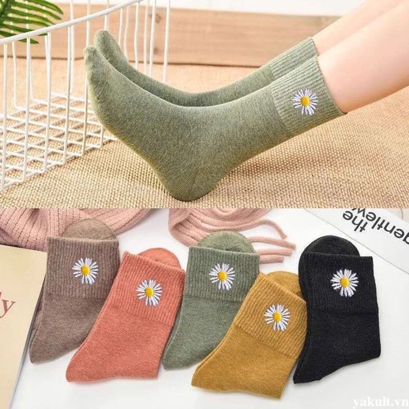 🎀 yakult 🎀Vớ cotton cổ cao in họa tiết trái tim đáng yêu thời trang cho nữ