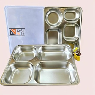  KHAY CƠM PHẦN, Mâm ĂN DẶM (kèm nắp nhựa) chất liệu Inox. Không gỉ sét, ATSK. Dày, đẹp, không bám bẩn.