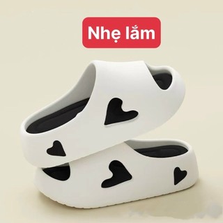 Dép bánh mì quai ngang nữ trái tim nâng đế 5cm girl phố đi mưa chống trơn cao su mềm kiểu ulzzang cute-giày dép 97