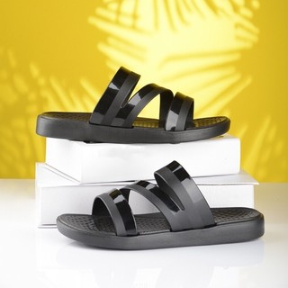 Dép quai ngang 3 quai chéo nâng đế 3cm đi mưa nhựa cao su đen lê nữ thời trang chống trơn trượt-giày dép 97