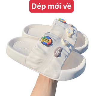 Dép bánh mì nữ dép quai ngang nữ đúc nguyên khối độn đế 3cm eva đi mưa quai nhúm unisex basic có sticker-giày dép 97
