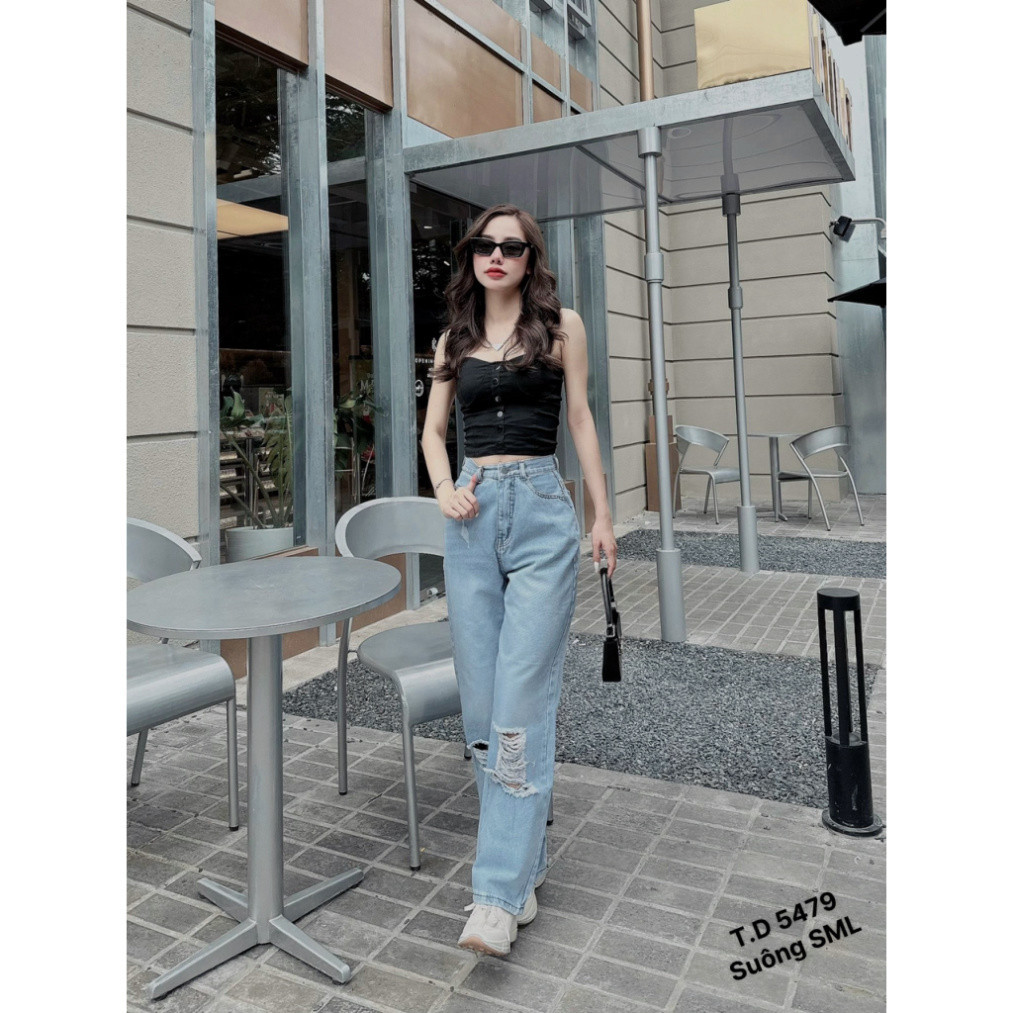 Quần Ống rộng Mix viền túi tua rua gấu, quần nữ jean phổ biến Đơn giản Xanh Bạc siêu xinh sang chảnh D54 HOT | BigBuy360 - bigbuy360.vn