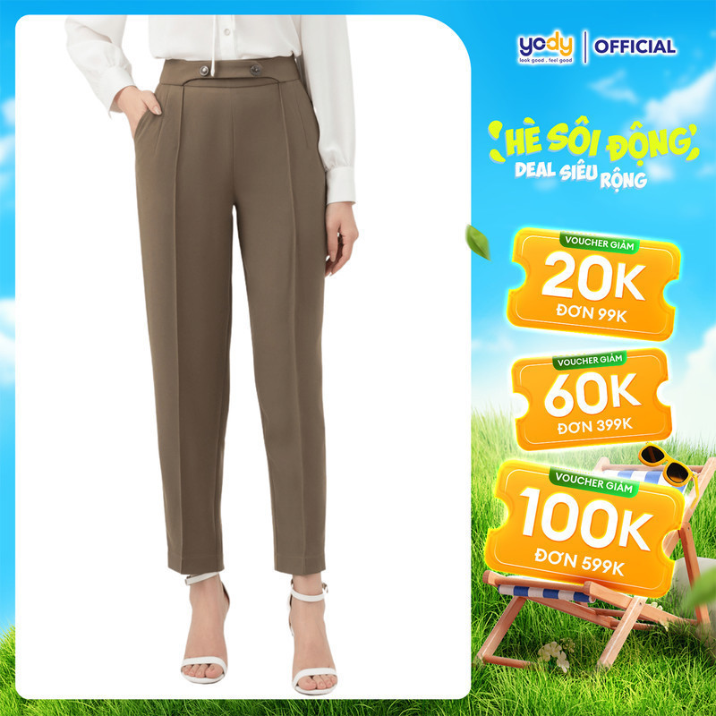 Quần âu nữ YODY form baggy tôn dáng, chất tuyt-si cao cấp, mềm mại, ít nhăn, co giãn tốt QAN6170