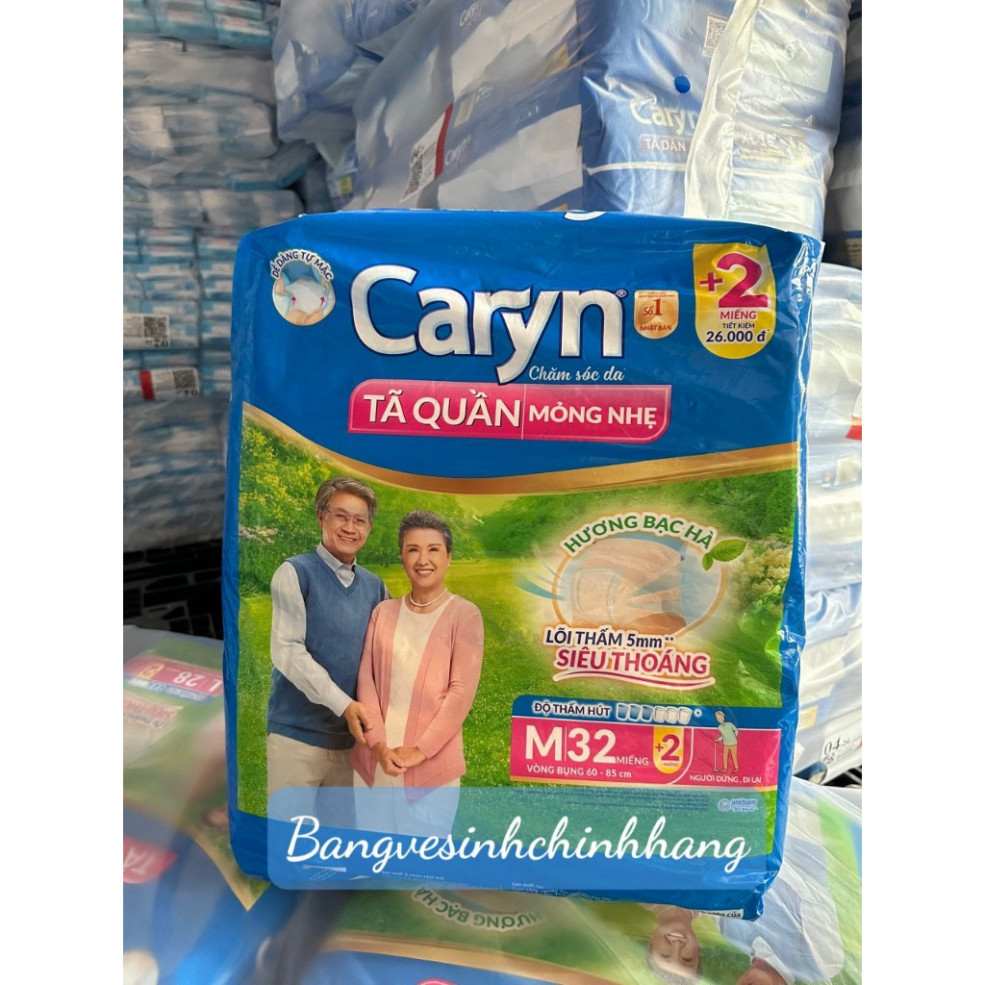 Cộng 2 miếng mỗi bịch Tã quần Caryn mỏng nhẹ gói siêu đại M32/L28/XL24