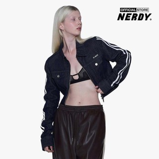 NERDY - Áo khoác denim nữ cổ bẻ phom croptop thời trang PNEF23TR08-16