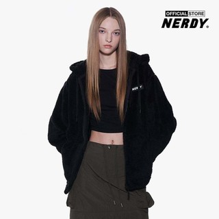 NERDY - Áo khoác lông unisex phối mũ Fluffy PNEW23FJ03-01