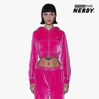 NERDY - Áo khoác croptop nữ tay dài phối mũ NY Velvet PNEF23TR07-28