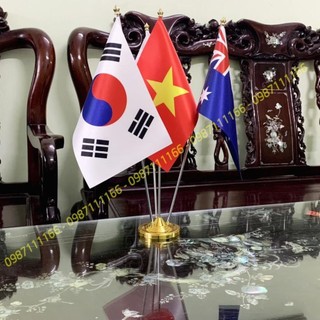 Cờ để bàn trang trí đế inox loại cắm 4 cờ việt nam - úc - nhật - hàn quốc