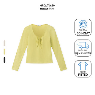 Áo thun tay dài nữ jacquard trơn form fitted - routine 10s23tslw001