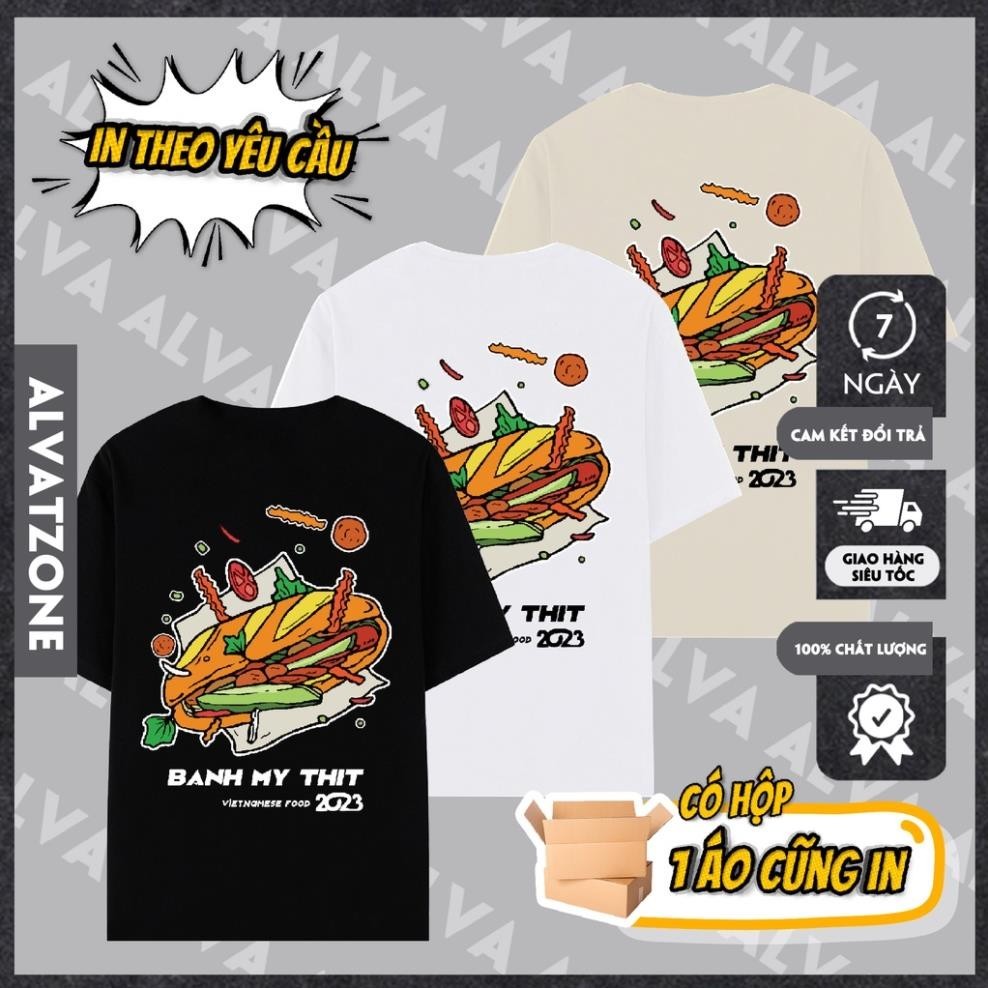 Áo Thun  Food - Bánh Mỳ Thịt Nam Nữ Trắng Đen Be Form Rộng Unisex UT TA