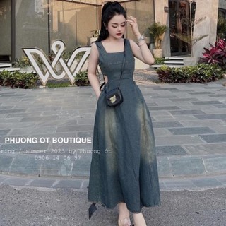 VÁY JEAN  GIẤY 2 DÂY LOANG CUT EO