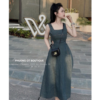 VÁY JEAN  GIẤY 2 DÂY LOANG CUT EO