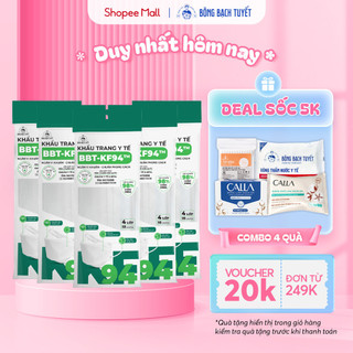 Combo 5 Gói Khẩu trang Bông Bạch Tuyết KF94 4 lớp trắng (10 cái/gói)