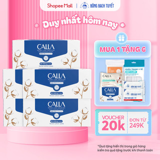 Combo 3 hộp khăn khô Bông Bạch Tuyết làm sạch da Calla đa năng 80 miếng/hộp - bông tẩy trang