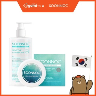 Combo Làm Sạch Sâu Da Mặt Soonnoc Sensitive Cleansing Milk & Aqua Cleasing Bar GomiMall