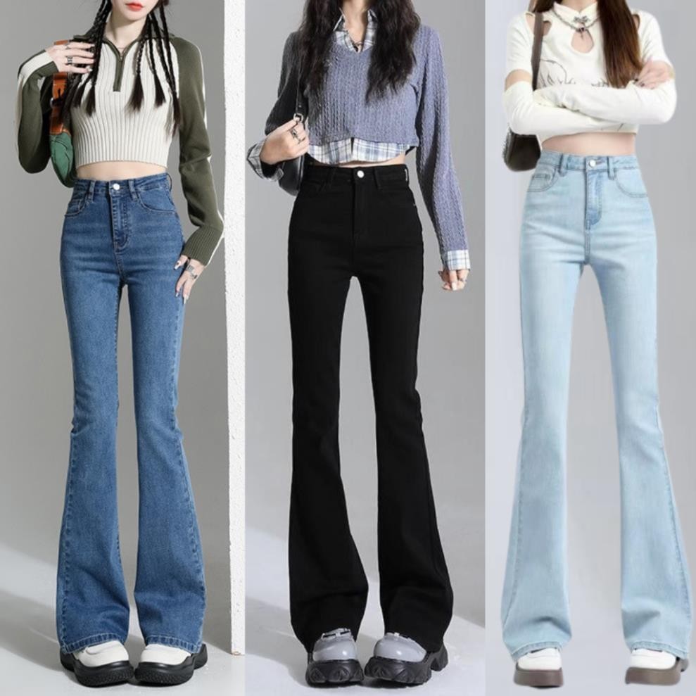 Quần bò nữ dáng loe siê tôn dáng cho nữ trendy , quần jean lưng cạp cao phối đá hot Quần dài jean dáng suông ống loe sao | BigBuy360 - bigbuy360.vn