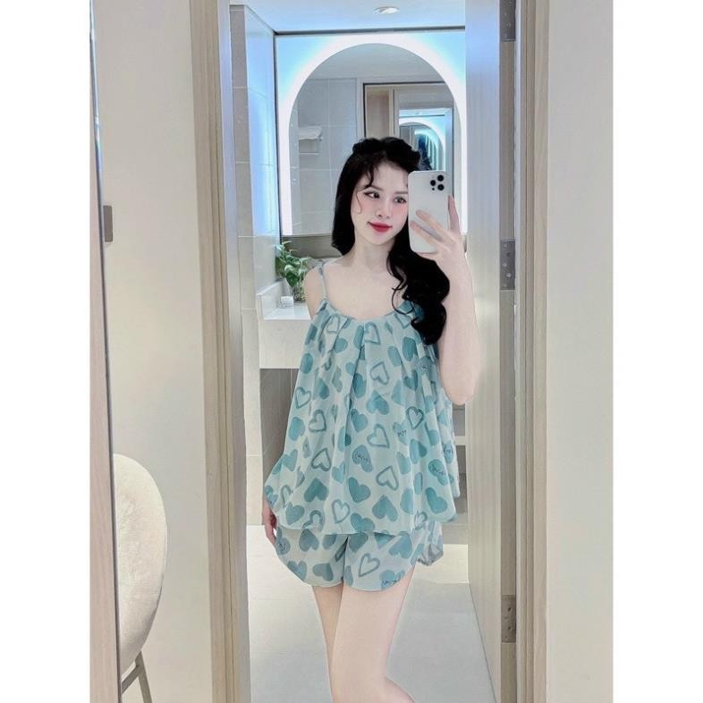 Bộ pijama mặc cho nữ,áo dây sexy ,Đồ bộ mặc nhà,sét bộ pijama mặc nhà tim xanh MDS