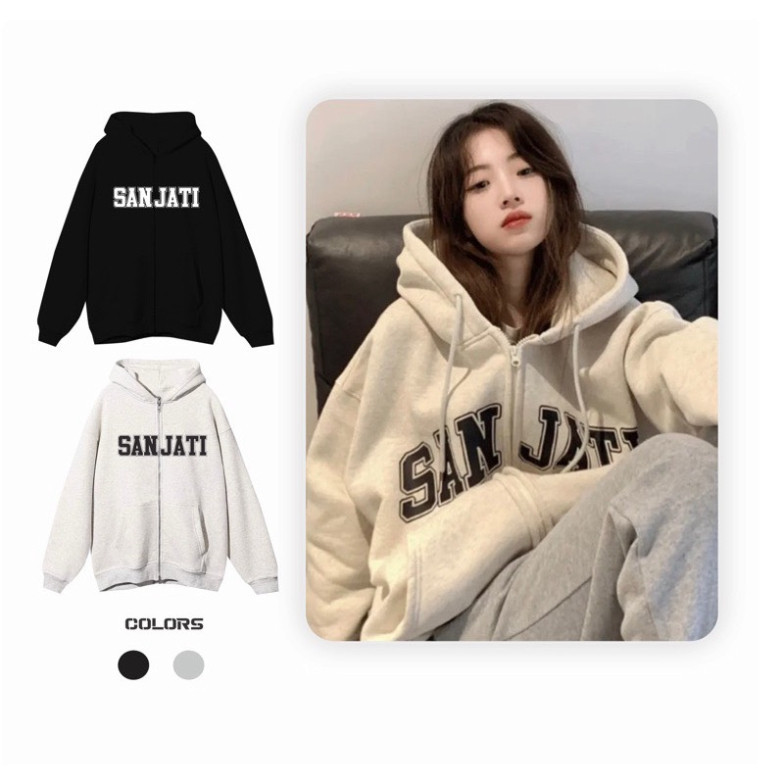 Hoodie Zip , Áo Khoác Nỉ Form Rộng Unisex In Chữ SANJATI Vải Nỉ Cotton Trần Bông Nam Nữ Cực Đẹp Hot 2024 TK-662 | BigBuy360 - bigbuy360.vn