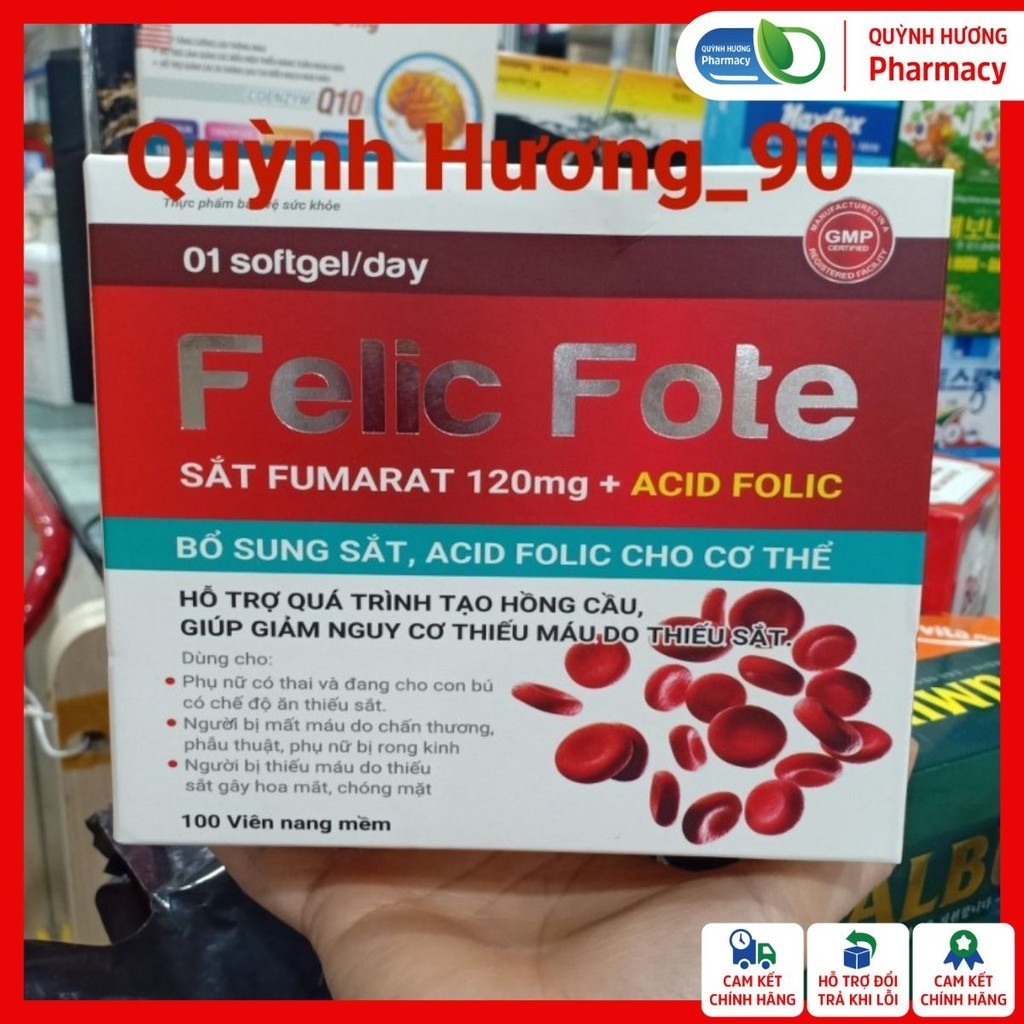 [ HỘP 100 VIÊN ] Viên uống FELIC FOTE bổ sung sắt, phòng ngừa thiếu máu, tăng cường khoáng chất cơ t