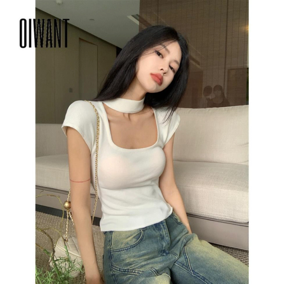 Oiwant Nữ Áo hai dây Retro Đan Màu Trơn Casual 2024 Phong Cách Mới Cổ Vuông Cắt Thấp Tất Cả Trận Đấu A70 | BigBuy360 - bigbuy360.vn