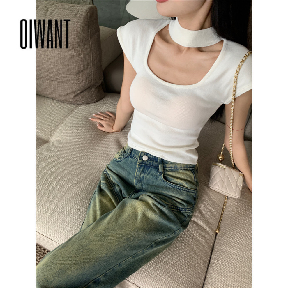 Oiwant Nữ Áo hai dây Retro Đan Màu Trơn Casual 2024 Phong Cách Mới Cổ Vuông Cắt Thấp Tất Cả Trận Đấu A70 | BigBuy360 - bigbuy360.vn