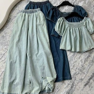 Set bộ jean áo tay bồng mix quần suông
