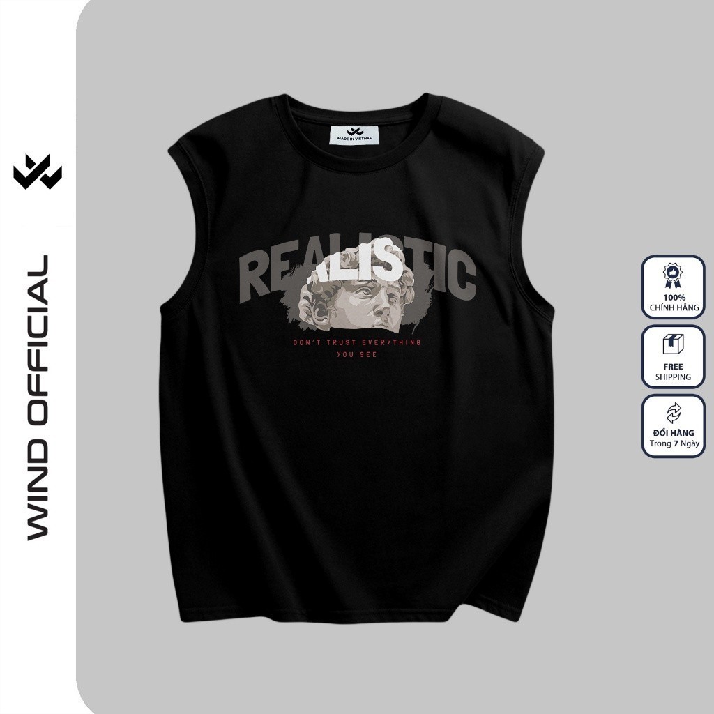 Áo thun ba lỗ WIND unisex form rộng sát nách REALISTIC thời trang nam nữ oversize ulzzang