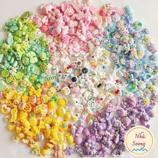 Combo 200 charm slime, sticker gắn bình nước, kẹp tóc, trang trí ốp, gắn dép cross theo tone màu tuỳ chọn