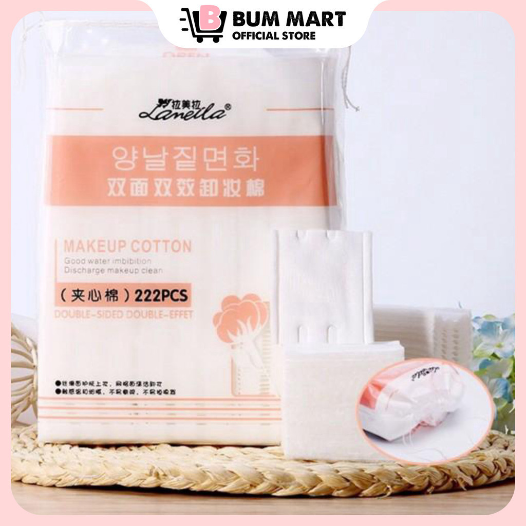 Bông tẩy trang Lameila 222 miếng chính hãng, Bông tẩy trang 3 lớp Lameila (túi 50 miếng/222 miếng)