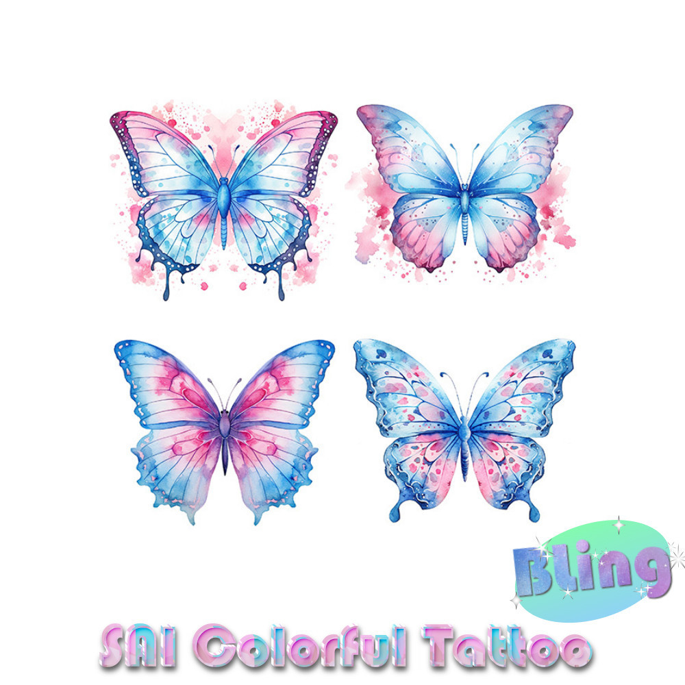 Miếng dán hình xăm tạm thời SAI COLORFUL TATTOO Bling Bling 12CM×12CM chống thấm nước Cánh tay Cổ tay Cổ chân Xương đòn Bướm Đáng yêu Thiếu nữ Công chúa Lãng mạn Gợi cảm Nữ thần 1032