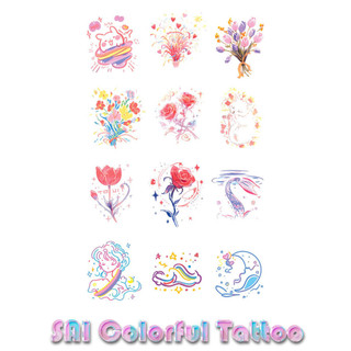 Miếng dán hình xăm tạm thời SAI COLORFUL TATTOO 18CM×11CM chống thấm nước Hoa tươi  Hoa hồng Tình yêu  Cầu vồng Cánh tay  Cổ tay  Cổ chân  Xương đòn Đáng yêu  Thiếu nữ  Công chúa  Lãng mạn  Gợi cảm  Nữ thần 095