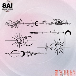 Miếng dán hình xăm tạm thời SAI MAGIC TATTOO 18CM×11CM chống thấm nước lâu trôi lên đến 2 tuần ,Cổ tay Cánh tay Đùi Chân, Mặt trời Mặt trăng Cá voi Vòng đeo tay Dễ thương tối giản 225