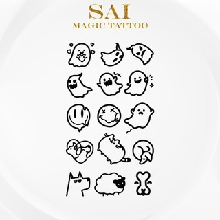 Miếng dán hình xăm tạm thời SAI MAGIC TATTOO 10CM×06CM chống thấm nước lâu trôi lên đến 2 tuần,Cổ tay Cánh tay,Bé nhỏ Cute Dễ thương tối giản,Bóng ma Mặt cười Cún yêu 443