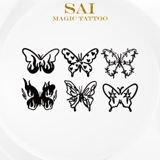 Miếng dán hình xăm tạm thời SAI MAGIC TATTOO 10CM×06CM chống thấm nước lâu trôi lên đến 2 tuần,Cổ tay Cánh tay,Bé nhỏ Cute Dễ thương tối giản,Bươm bướm Ngọn lửa 409