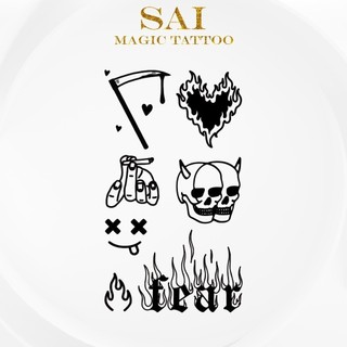 Miếng dán hình xăm tạm thời SAI MAGIC TATTOO 10CM×06CM chống thấm nước lâu trôi lên đến 2 tuần,Cổ tay Cánh tay,Bé nhỏ Cute Dễ thương tối giản,Liềm Ngọn lửa Ngọn lửa Bộ xương Con quỷ nhăn nhó Bóng ma Mặt nạ Mặt cười Thập cẩm 467