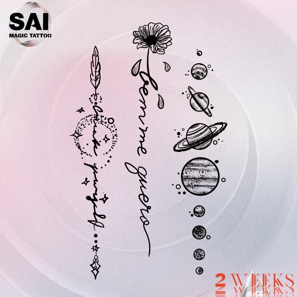Miếng Dán Hình Xăm Tạm Thời Sai Magic Tattoo 18Cm×11Cm Chống Thấm Nước Lâu Trôi Lên Đến 2 Tuần, Cổ Tay Cánh Tay Chân, Mặt Trăng Hoa Lông Vũ Hành Tinh Lãng Mạn Vòng Đeo Tay 142