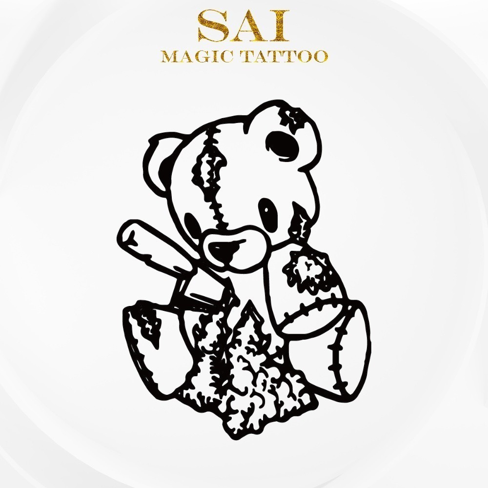 Miếng Dán Hình Xăm Tạm Thời Sai Magic Tattoo 10Cm×06Cm Chống Thấm Nước Lâu Trôi Lên Đến 2 Tuần, Cổ Tay Cánh Tay, Bé Nhỏ Cute Dễ Thương Tối Giản, Búp Bê Gấu 010