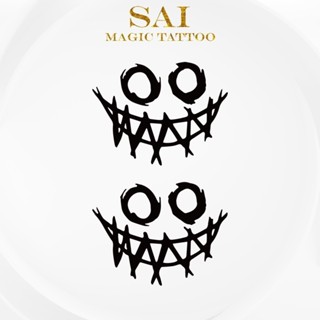 Miếng dán hình xăm tạm thời SAI MAGIC TATTOO 10CM×06CM chống thấm nước lâu trôi lên đến 2 tuần,Cổ tay Cánh tay,Bé nhỏ Cute Dễ thương tối giản,Con quỷ nhăn mặt Mặt nạ ma 001