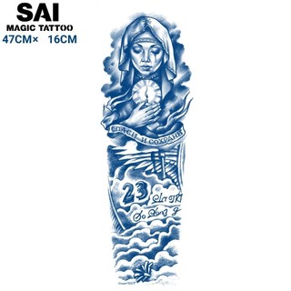 Miếng dán hình xăm tạm thời SAI MAGIC TATTOO 47CM×16CM chống thấm nước lâu trôi lên đến 2 tuần,cánh tay Chân Đùi Tay áo hình xăm Full tay Nửa tay bắp tay,Truyền thống bộ lạc Lớn Quá khổ,Ni cô Đức Mẹ Maria Mẹ 003