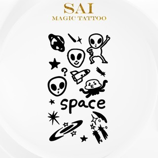 Miếng dán hình xăm tạm thời SAI MAGIC TATTOO 10CM×06CM chống thấm nước lâu trôi lên đến 2 tuần,Cổ tay Cánh tay,Bé nhỏ Cute Dễ thương tối giản,Người ngoài hành tinh Hành tinh vũ trụ không gian 022