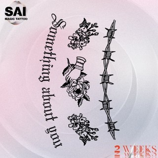 Miếng dán hình xăm tạm thời SAI MAGIC TATTOO 18CM×11CM chống thấm nước lâu trôi lên đến 2 tuần ,Cổ tay Cánh tay Đùi Chân,gai Cụm từ Hoa 825