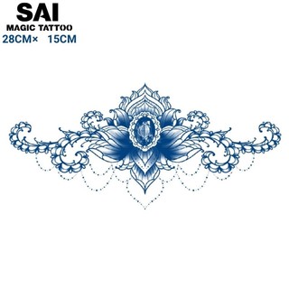 Miếng dán hình xăm tạm thời SAI MAGIC TATTOO 28CM×15CM chống thấm nước lâu trôi lên đến 2 tuần,Ngực Lưng Eo,Người đàn ông Đàn bà Con gái Con trai,Lớn,Hoa đá quý Vương miện 010