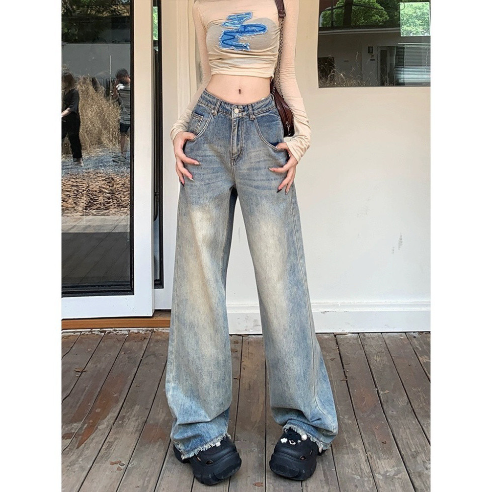 [HOT] Quần Ống rộng Mix viền túi tua rua gấu, quần nữ jean phổ biến Đơn giản Xanh Bạc siêu xinh D54 | BigBuy360 - bigbuy360.vn